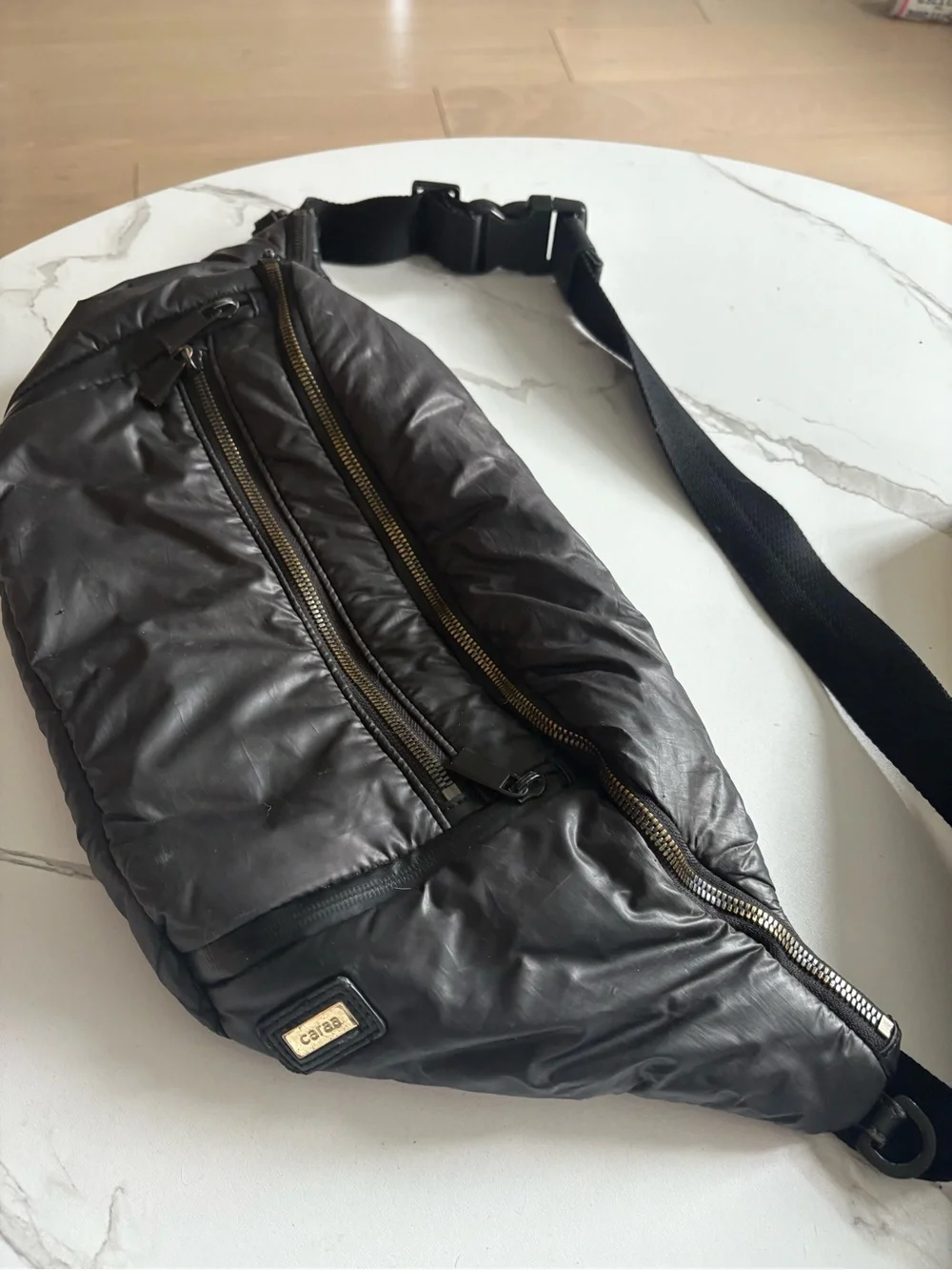 Caraa Black Quilted Puffer Bag with Gold Hardware